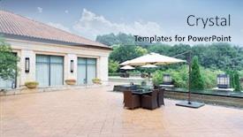  Presentation with holiday - Audience pleasing slide set consisting of beautiful-back-yard-in-modern backdrop and a light blue colored foreground