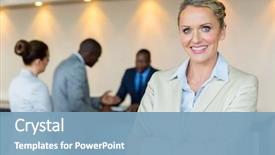  Presentation with banking bank vault door - Beautiful theme featuring beautiful bank manager with customers backdrop and a light blue colored foreground