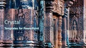  Presentation with archaeological - Presentation design having beautiful banteay srei temple carvings in angkor archaeological area in cambodia background and a ocean colored foreground