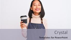  Presentation with apron - Slide deck featuring beautiful-barista-chinese-woman-wearing background and a light gray colored foreground