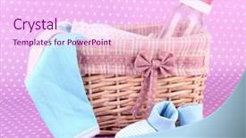  Presentation with baby clothes - Cool new theme with beautiful basket of baby clothes on a pink background backdrop and a pink colored foreground