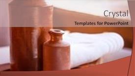  Presentation with hygiene - PPT layouts enhanced with beautiful bathroom still life two brown ceramic bottles with products for hygiene on the wooden plate with sea salt and soap pampering and health care concept background and a lemonade colored foreground