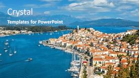  Presentation with island - PPT theme consisting of beautiful-bay-near-poros-island background and a teal colored foreground