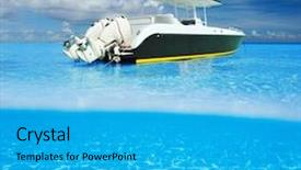  Presentation with motor - Beautiful presentation theme featuring beautiful beach and motor boat backdrop and a cyan colored foreground