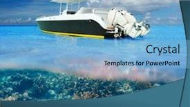 Presentation with coral reef - Audience pleasing PPT theme consisting of beautiful beach and motor boat backdrop and a light blue colored foreground