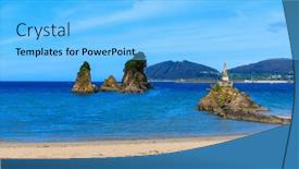  Presentation with atlantic - Slide deck featuring beautiful-beach-and-rock-formation background and a light blue colored foreground