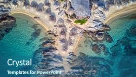  Presentation with rocky - PPT theme enhanced with beautiful beach and rocky coastline background and a ocean colored foreground