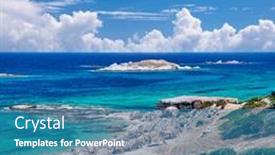  Presentation with rocky - Slides enhanced with beautiful-beach-and-rocky-coastline background and a teal colored foreground