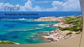  Presentation with rocky - Audience pleasing presentation design consisting of beautiful-beach-and-rocky-coastline backdrop and a teal colored foreground