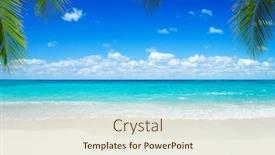  Presentation with tropical - Audience pleasing presentation consisting of beautiful-beach-and-tropical-sea backdrop and a sky blue colored foreground