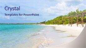  Presentation with key - Amazing PPT theme having beautiful beach at coco key backdrop and a sky blue colored foreground
