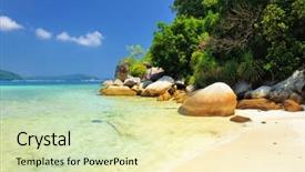  Presentation with malaysia - Audience pleasing PPT theme consisting of beautiful beach at perhentian islands malaysia backdrop and a soft green colored foreground