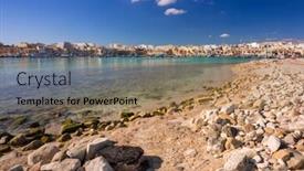  Presentation with malta - Slides having beautiful-beach-at-the-mediterranean background and a coral colored foreground