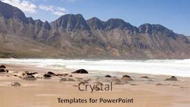  Presentation with beach rocks - Beautiful PPT layouts featuring beautiful-beach-by-the-sea backdrop and a coral colored foreground