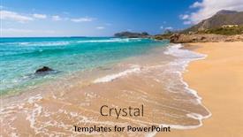  Presentation with beach - Beautiful theme featuring beautiful-beach-in-falassarna backdrop and a coral colored foreground