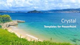  Presentation with atlantic - Presentation design with beautiful-beach-in-galicia-atlantic background and a teal colored foreground
