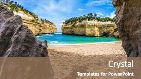  Presentation with tourism australia - PPT layouts featuring beautiful beach in ocean fjord background and a coral colored foreground