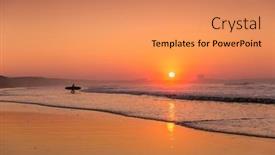  Presentation with ready - PPT theme featuring beautiful-beach-lansdscape-with-surfers background and a coral colored foreground