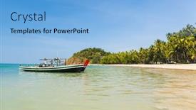  Presentation with fisherman - Presentation theme enhanced with beautiful-beach-of-ngapal background and a light blue colored foreground