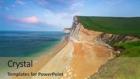  Presentation with coast - Audience pleasing PPT layouts consisting of beautiful beach on the jurassic backdrop and a yellow colored foreground