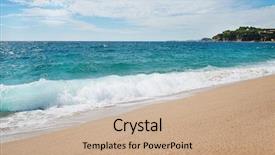  Presentation with footprints sand - Amazing theme having beautiful beach sea and footprints backdrop and a coral colored foreground