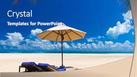  Presentation with tropical holiday - Audience pleasing slide deck consisting of beautiful beach view of nice tropical beach with palms around holiday and vacation concept backdrop and a ocean colored foreground