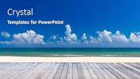  Presentation with tropical holiday - Beautiful PPT theme featuring beautiful beach view of nice tropical beach with palms around holiday and vacation concept backdrop and a dark gray colored foreground