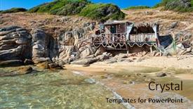  Presentation with cabin - Presentation consisting of beautiful beach with cabin background and a coral colored foreground