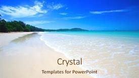 Presentation with blue crystal - Slide deck with beautiful beach with crystal clear blue waters of the andaman sea against blue sky at krabi bay thailand background and a cream colored foreground