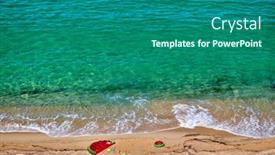  Presentation with beach - Colorful slides enhanced with beautiful-beach-with-inflatable-float backdrop and a ocean colored foreground