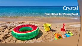  Presentation with beach - Presentation design enhanced with beautiful-beach-with-inflatable-ring background and a  colored foreground