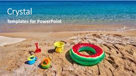  Presentation with beach - Theme consisting of beautiful-beach-with-inflatable-ring background and a  colored foreground