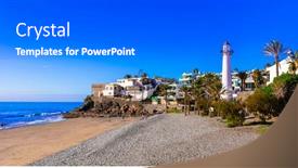  Presentation with bahia - PPT layouts enhanced with beautiful-beach-with-lighthouse-playa background and a gray colored foreground