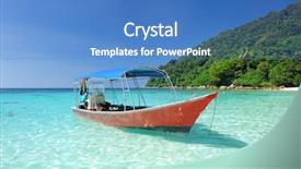  Presentation with motor - Slides with beautiful beach with motor boat background and a teal colored foreground