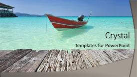  Presentation with motor boat in the sea - Beautiful PPT theme featuring beautiful beach with motor boat backdrop and a mint green colored foreground