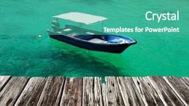  Presentation with motor boat in the sea - Colorful slide set enhanced with beautiful beach with motor boat backdrop and a teal colored foreground