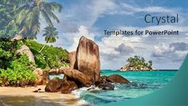  Presentation with beach rocks - Amazing theme having beautiful-beach-with-palm-tree backdrop and a light blue colored foreground