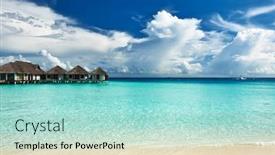  Presentation with maldives - Cool new slide deck with beautiful beach with water bungalows at maldives backdrop and a mint green colored foreground