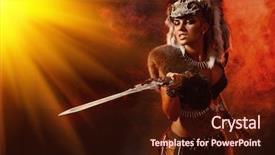  Presentation with battle - Presentation design featuring battle ancient times fantasy background and a wine colored foreground