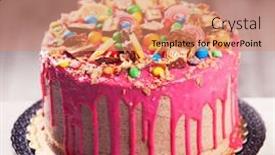  Presentation with pink birthday - PPT theme with beautiful big pink cake birthday background and a coral colored foreground