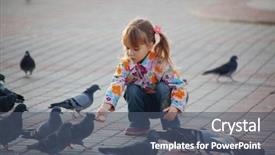  Presentation with doves - Cool new presentation theme with beautiful birds - child playing with doves backdrop and a ocean colored foreground