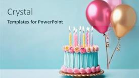  Presentation with gold balloons - Presentation design with beautiful-birthday-cake-with-piped background and a sky blue colored foreground