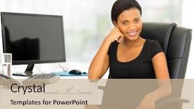  Presentation with black women - Beautiful slide set featuring beautiful black businesswoman sitting backdrop and a soft green colored foreground