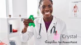  Presentation with ribbon green - Slide deck consisting of beautiful-black-doctor-woman-holding background and a light gray colored foreground