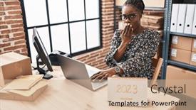  Presentation with black business - Theme having beautiful-black-doctor-woman-working background and a soft green colored foreground