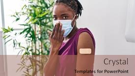  Presentation with aid - PPT theme enhanced with beautiful-black-woman-getting-vaccine background and a coral colored foreground