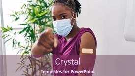  Presentation with aid - Presentation theme with beautiful-black-woman-getting-vaccine background and a violet colored foreground