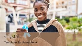  Presentation with black woman - Slide deck consisting of beautiful-black-woman-holding-blue background and a coral colored foreground