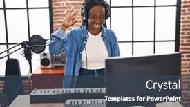  Presentation with music studio - Slide deck featuring beautiful-black-woman-playing-piano background and a ocean colored foreground