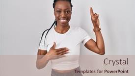  Presentation with black woman - Slides featuring beautiful-black-woman-standing-over background and a coral colored foreground